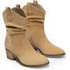 imageDREAM PAIRS Womens Modern Western Cowboy Boots Mid Calf Round toe Chunky Heel Cowgirl Country Ankle Boots with Pull On TabsKhakisuede