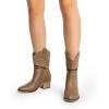 imageDREAM PAIRS Womens Modern Western Cowboy Boots Mid Calf Round toe Chunky Heel Cowgirl Country Ankle Boots with Pull On TabsMocha
