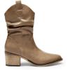 imageDREAM PAIRS Womens Modern Western Cowboy Boots Mid Calf Round toe Chunky Heel Cowgirl Country Ankle Boots with Pull On TabsMocha