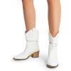 imageDREAM PAIRS Womens Modern Western Cowboy Boots Mid Calf Round toe Chunky Heel Cowgirl Country Ankle Boots with Pull On TabsWhite