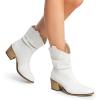 imageDREAM PAIRS Womens Modern Western Cowboy Boots Mid Calf Round toe Chunky Heel Cowgirl Country Ankle Boots with Pull On TabsWhite