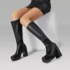 imageDREAM PAIRS Womens Platform Knee High Boots Chunky Block Heel Side Zipper Cute Gogo BootsBlackpu