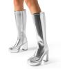 imageDREAM PAIRS Womens Platform Knee High Boots Chunky Block Heel Side Zipper Cute Gogo BootsSilverpu