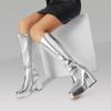 imageDREAM PAIRS Womens Platform Knee High Boots Chunky Block Heel Side Zipper Cute Gogo BootsSilverpu