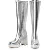 imageDREAM PAIRS Womens Platform Knee High Boots Chunky Block Heel Side Zipper Cute Gogo BootsSilverpu
