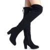 imageDREAM PAIRS Womens Thigh High Over The Knee Fashion Boots Block Mid Heel Long Sexy Faux Fur BootsBlack