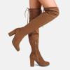 imageDREAM PAIRS Womens Thigh High Over The Knee Fashion Boots Block Mid Heel Long Sexy Faux Fur BootsBrownSuede