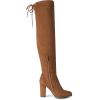 imageDREAM PAIRS Womens Thigh High Over The Knee Fashion Boots Block Mid Heel Long Sexy Faux Fur BootsBrownSuede