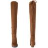 imageDREAM PAIRS Womens Thigh High Over The Knee Fashion Boots Block Mid Heel Long Sexy Faux Fur BootsBrownSuede