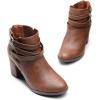 imageTOETOS Womens Chunky High Heel Ankle Boots Close Toe Fall Heeled Booties ShoesBrownpu