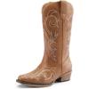 imageDREAM PAIRS Womens Cowboy Boots Mid Calf Cowgirl Boots Square Toe Chunky Heel Embroidery Stitched Western BootsTan