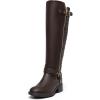 imageDREAM PAIRS Womens Knee High Boots Low Block Heel Riding Boots Round Toe Side Zipper Biker Motorcycle Buckle BootsBrown
