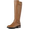 imageDREAM PAIRS Womens Knee High Boots Low Block Heel Riding Boots Round Toe Side Zipper Biker Motorcycle Buckle BootsCamel
