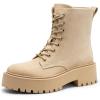 imageDREAM PAIRS Womens Lace up Combat Ankle Boots Fashion Lug Sole Platform Booties ShoesNudesuede