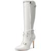 imageDREAM PAIRS Womens Metallic Stiletto Heeled Knee High Boots Sexy Fashion Pointed Toe Dress Boots with Stud and Zipper TasselWhite