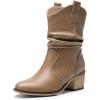 imageDREAM PAIRS Womens Modern Western Cowboy Boots Mid Calf Round toe Chunky Heel Cowgirl Country Ankle Boots with Pull On TabsMocha