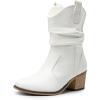 imageDREAM PAIRS Womens Modern Western Cowboy Boots Mid Calf Round toe Chunky Heel Cowgirl Country Ankle Boots with Pull On TabsWhite