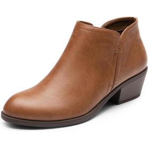 imageDREAM PAIRS Womens Ankle Boots Low Chunky Heel Comfortable Short Fall Booties ShoesBrownpu