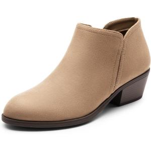 imageDREAM PAIRS Womens Ankle Boots Low Chunky Heel Comfortable Short Fall Booties ShoesNudesuede