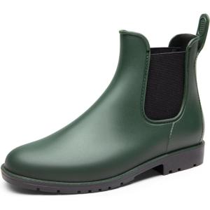 imageDREAM PAIRS Womens Ankle Rain Boots Chelsea Short Boots Waterproof Elastic Slip On Lightweight Comfortable Garden Outdoor ShoesOlive Green