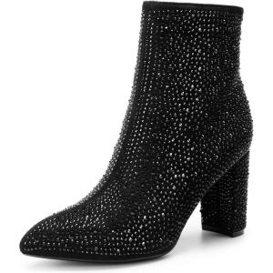 imageDREAM PAIRS Womens Chunky Heel Ankle Booties Pointed Toe Short BootsBlackrhinestone