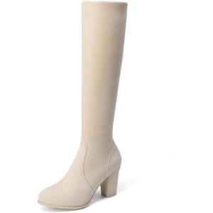 imageDREAM PAIRS Womens Chunky Heel Knee High BootsBeige