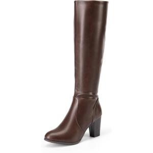 imageDREAM PAIRS Womens Chunky Heel Knee High BootsBrownpu