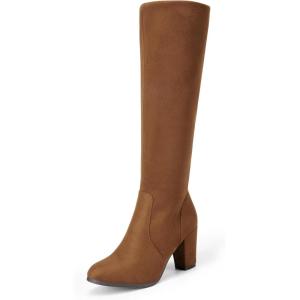 imageDREAM PAIRS Womens Chunky Heel Knee High BootsBrownsuede