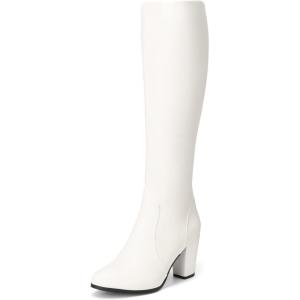 imageDREAM PAIRS Womens Chunky Heel Knee High BootsWhitePu