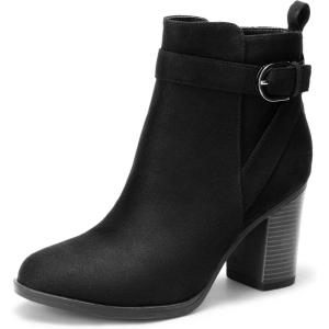 imageDREAM PAIRS Womens Chunky High Heel Ankle Boots Round Toe Fall Short Booties ShoesBlacksuede