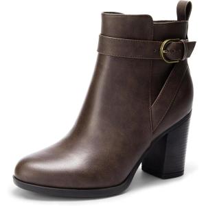 imageDREAM PAIRS Womens Chunky High Heel Ankle Boots Round Toe Fall Short Booties ShoesBrownpu
