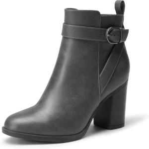 imageDREAM PAIRS Womens Chunky High Heel Ankle Boots Round Toe Fall Short Booties ShoesGreypu