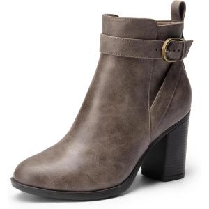 imageDREAM PAIRS Womens Chunky High Heel Ankle Boots Round Toe Fall Short Booties ShoesTaupepu