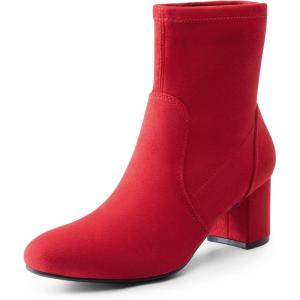 imageDREAM PAIRS Womens Fitted Stretch Ankle Boots Fashion Low Chunky Heel Almond Toe Fall Heeled Booties ShoesRedsuede