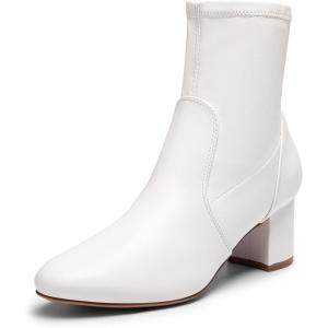 imageDREAM PAIRS Womens Fitted Stretch Ankle Boots Fashion Low Chunky Heel Almond Toe Fall Heeled Booties ShoesWhitepu