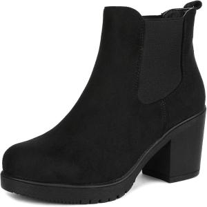 imageDREAM PAIRS Womens High Chunky Heel Chelsea Ankle Boots Slip On Elastic Fall Heeled Booties ShoesBlack