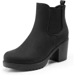 imageDREAM PAIRS Womens High Chunky Heel Chelsea Ankle Boots Slip On Elastic Fall Heeled Booties ShoesBlackPu