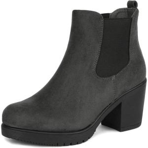 imageDREAM PAIRS Womens High Chunky Heel Chelsea Ankle Boots Slip On Elastic Fall Heeled Booties ShoesGrey