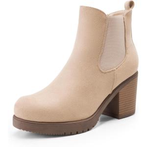 imageDREAM PAIRS Womens High Chunky Heel Chelsea Ankle Boots Slip On Elastic Fall Heeled Booties ShoesNudesuede