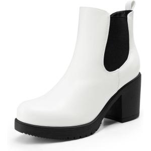 imageDREAM PAIRS Womens High Chunky Heel Chelsea Ankle Boots Slip On Elastic Fall Heeled Booties ShoesWhiteBlack