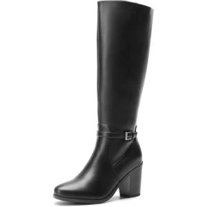 imageDREAM PAIRS Womens KneeHigh Boots Comfortable Chunky Block Heel Pointed Toe Side ZipperBlackpu
