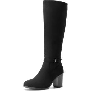 imageDREAM PAIRS Womens KneeHigh Boots Comfortable Chunky Block Heel Pointed Toe Side ZipperBlacksuede