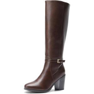 imageDREAM PAIRS Womens KneeHigh Boots Comfortable Chunky Block Heel Pointed Toe Side ZipperBrownpu
