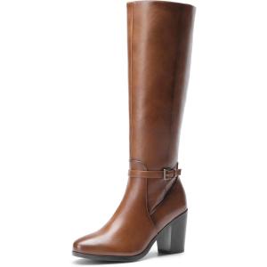 imageDREAM PAIRS Womens KneeHigh Boots Comfortable Chunky Block Heel Pointed Toe Side ZipperTanpu
