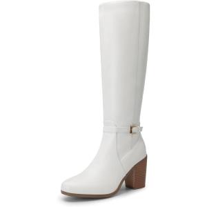 imageDREAM PAIRS Womens KneeHigh Boots Comfortable Chunky Block Heel Pointed Toe Side ZipperWhitepu