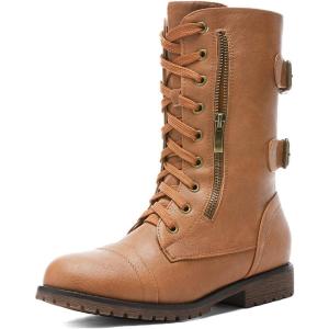 imageDREAM PAIRS Womens Mid Calf Builtin Wallet Pocket Lace up Military Combat BootsCamelpu