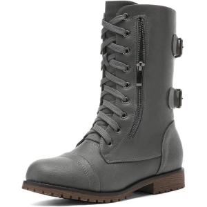 imageDREAM PAIRS Womens Mid Calf Builtin Wallet Pocket Lace up Military Combat BootsGreypu