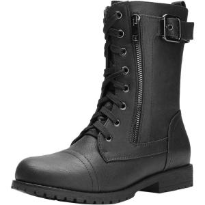 imageDREAM PAIRS Womens Mid Calf Builtin Wallet Pocket Lace up Military Combat BootsMissionblack