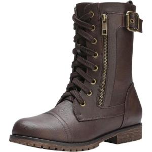 imageDREAM PAIRS Womens Mid Calf Builtin Wallet Pocket Lace up Military Combat BootsMissionbrown