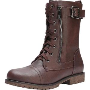 imageDREAM PAIRS Womens Mid Calf Builtin Wallet Pocket Lace up Military Combat BootsMissionburgundy